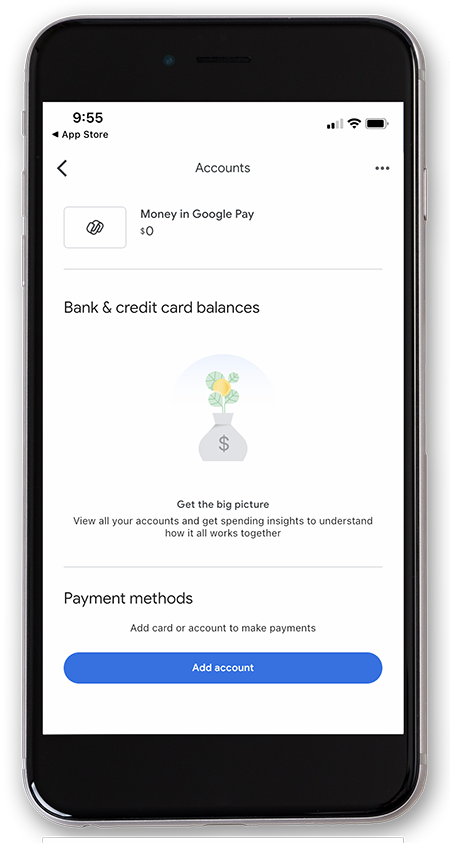 view accounts screen on google pay